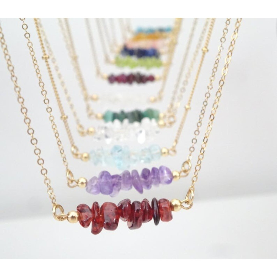 Birthstone Necklace, Family Birthstone Jewelry, Crystal Gemstone Necklace for Women, Amethyst, Garnet, Ruby, Opal, Birthday Gift for Girls