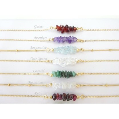 Birthstone Necklace, Family Birthstone Jewelry, Crystal Gemstone Necklace for Women, Amethyst, Garnet, Ruby, Opal, Birthday Gift for Girls