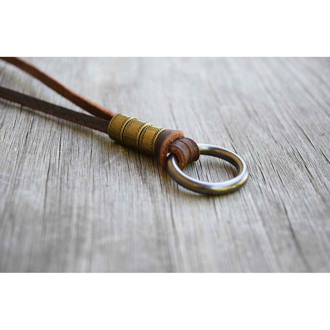 Men's Leather Circle Necklace, Adjustable, Mixed Metals Necklace, Leather Surfer Two Circle Necklace, Gunmetal Rings, Unisex, Groomsmen Gift