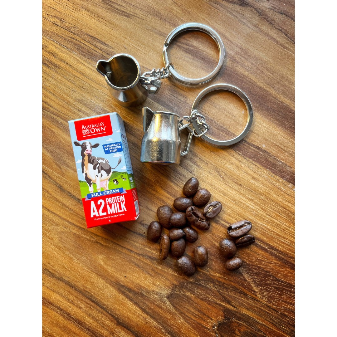 Coffee Lover Mini Series Collectibles Barista Love Mini Coffee Milk frother Jug Keychain Keyring Keycharm Key Chain , Australia Based Seller