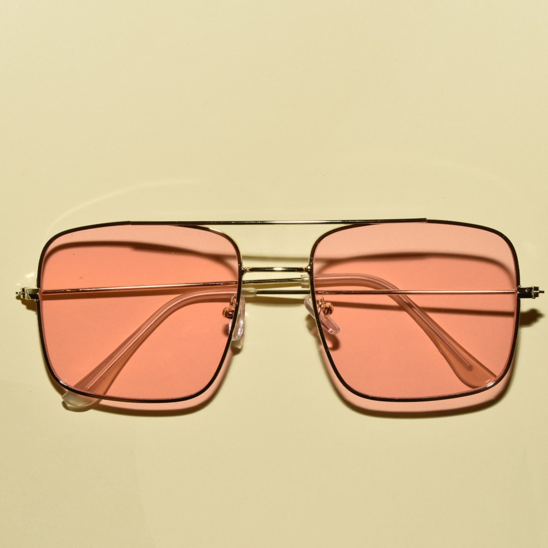 1970s Style Gold Rim Double Bridge Aviator Translucent Hue Square Lens Oversized Sunglasses | Multiple Colors