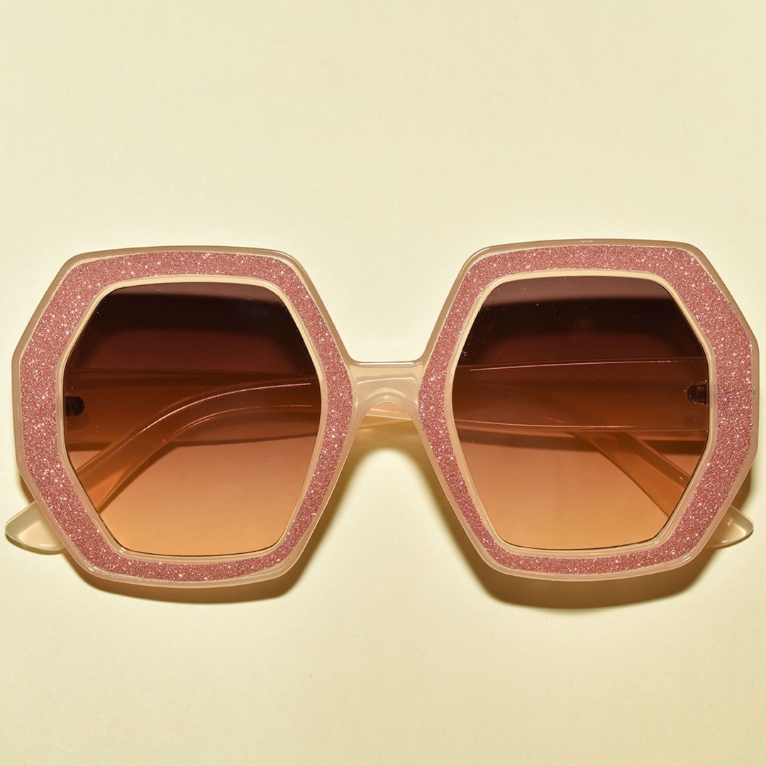 1970s Vintage Style Oversized Glitter Elton Hexagon Square Sunglasses | Multiple Colors