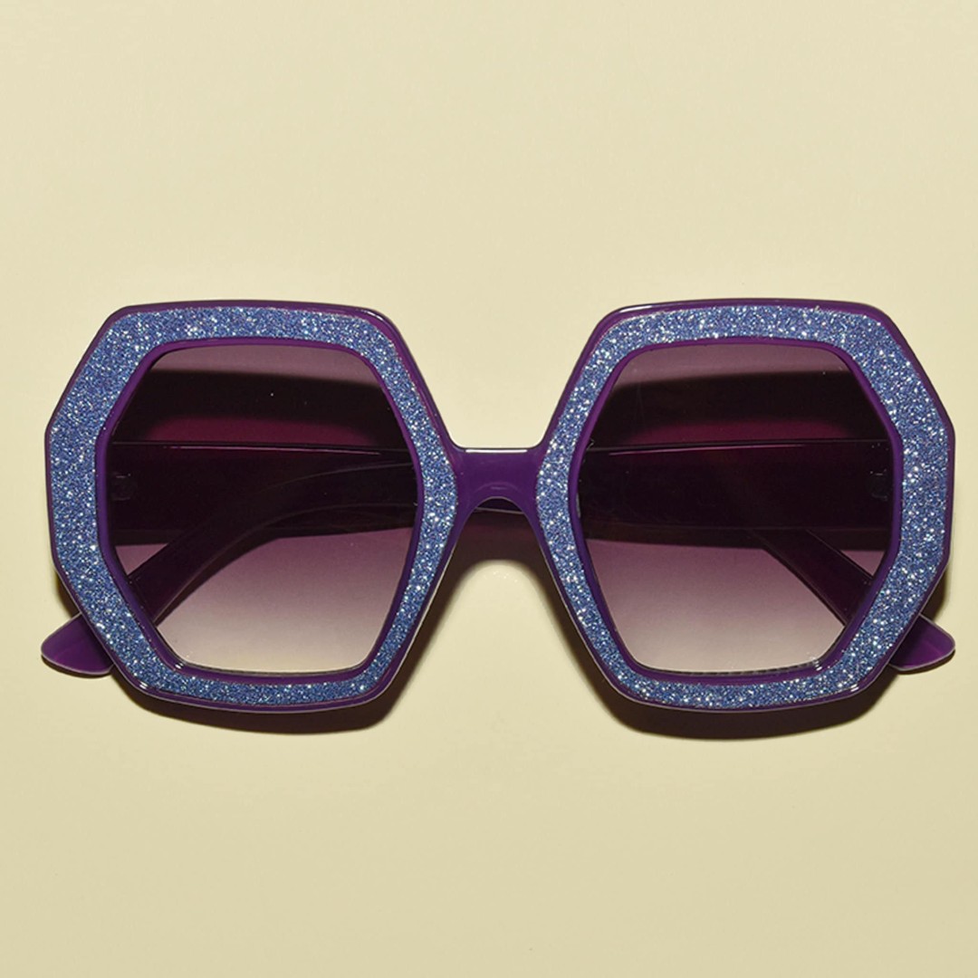 1970s Vintage Style Oversized Glitter Elton Hexagon Square Sunglasses | Multiple Colors