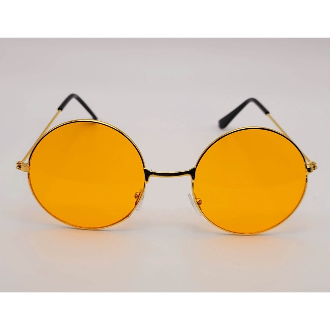 Vintage Big Round Spectacle Sunglasses Frame Fashion Hippie Lens Round Bee Vintage | Trendy Sunglasses ORANGE - With Pouch Active