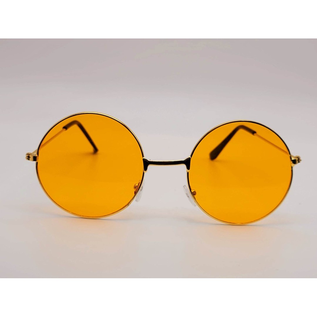 Vintage Big Round Spectacle Sunglasses Frame Fashion Hippie Lens Round Bee Vintage | Trendy Sunglasses ORANGE - With Pouch Active