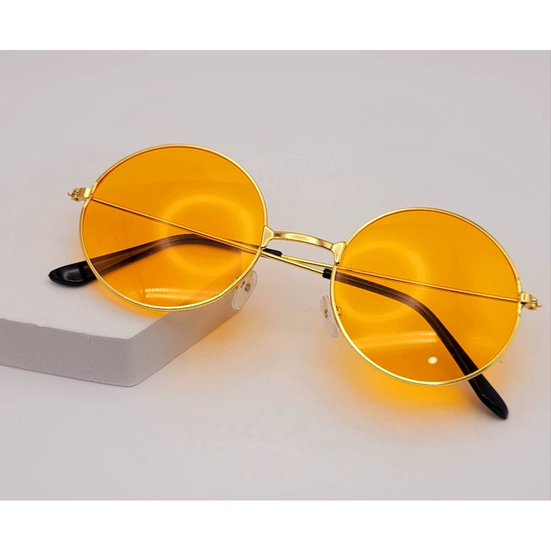 Vintage Big Round Spectacle Sunglasses Frame Fashion Hippie Lens Round Bee Vintage | Trendy Sunglasses ORANGE - With Pouch Active