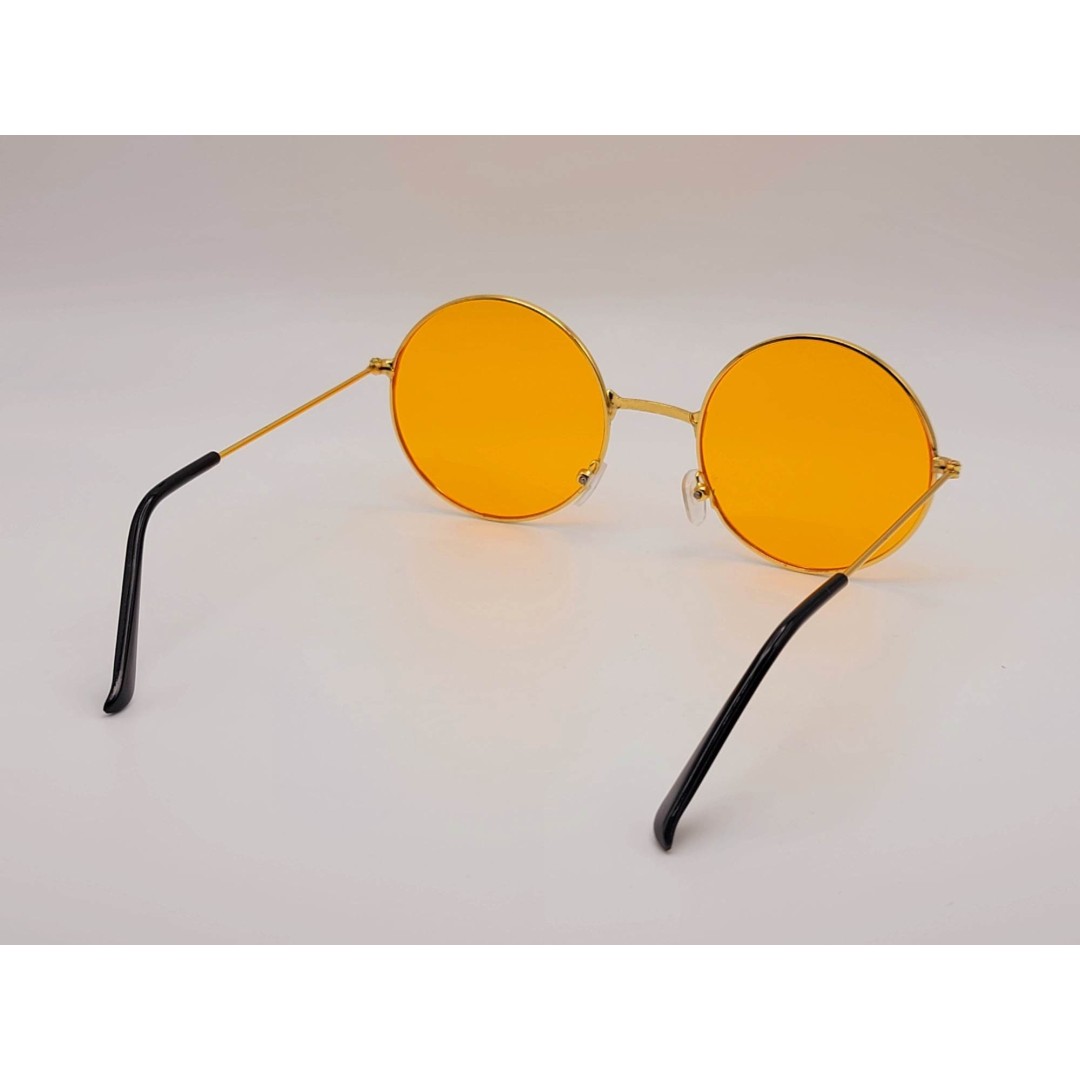 Vintage Big Round Spectacle Sunglasses Frame Fashion Hippie Lens Round Bee Vintage | Trendy Sunglasses ORANGE - With Pouch Active