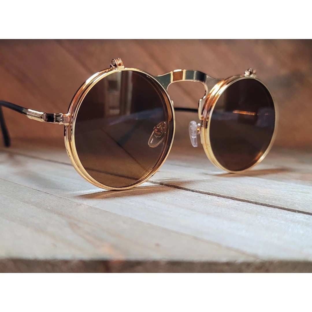 Vintage Steampunk Flip Sunglasses Retro Round Metal Frame Sun Glasses for Men Women Circle Glasses Oculos