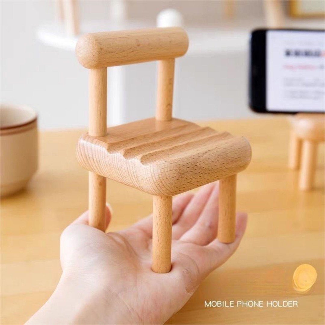 Polished Beech Wood Mobile Smart Phone Mini Chair Stand Holder Home Table Decor Stand , AU local