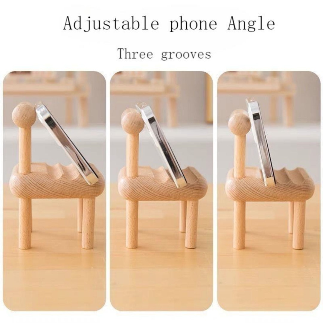 Polished Beech Wood Mobile Smart Phone Mini Chair Stand Holder Home Table Decor Stand , AU local