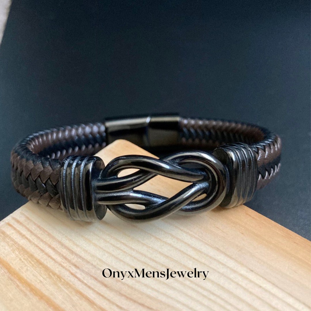 Love Knot Leather Bracelet for Men • Eternal Love Knot Braided Leather Bracelet • Anniversary Wedding Gift • Love Bracelet for Him（M1032）