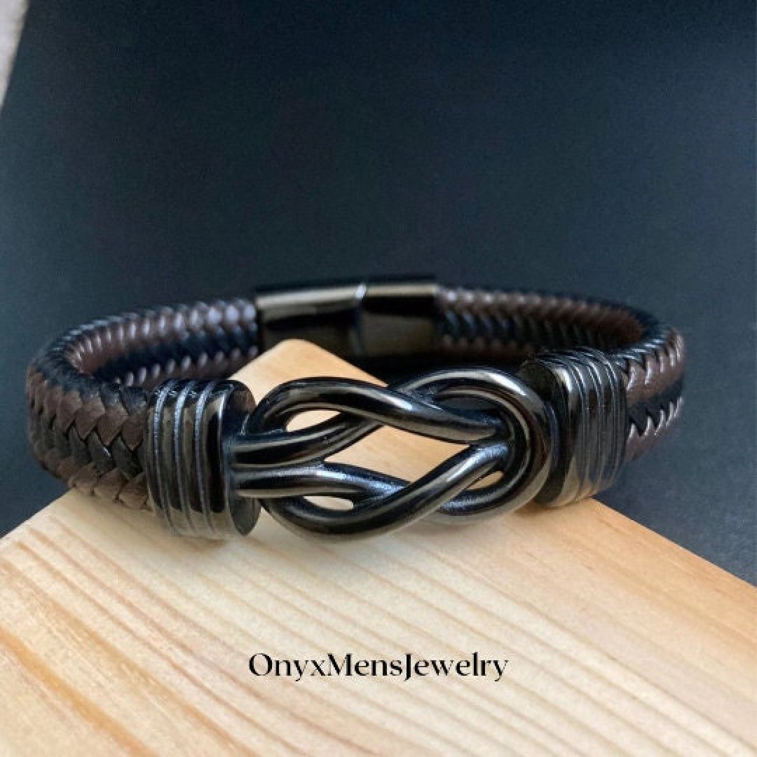 Love Knot Leather Bracelet for Men • Eternal Love Knot Braided Leather Bracelet • Anniversary Wedding Gift • Love Bracelet for Him（M1032）