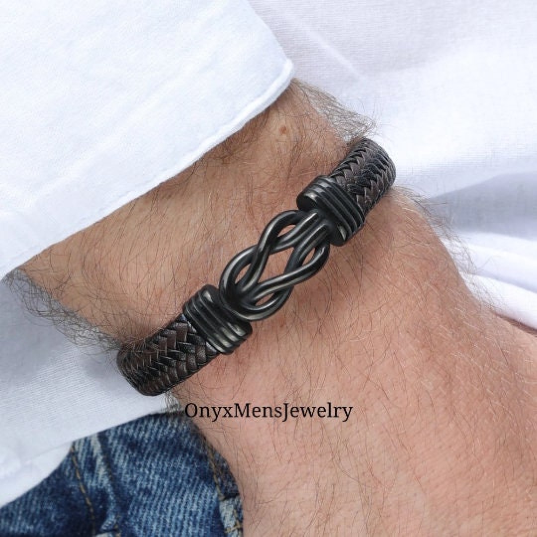 Love Knot Leather Bracelet for Men • Eternal Love Knot Braided Leather Bracelet • Anniversary Wedding Gift • Love Bracelet for Him（M1032）