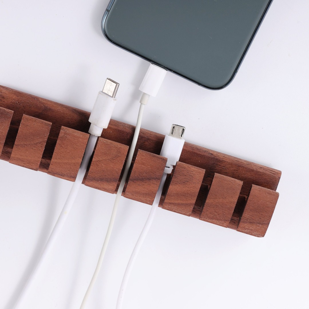 Premium Wooden Cable and Cord Organizer For Desk, Desk Cable Management, Multiple Slots Cable Holder