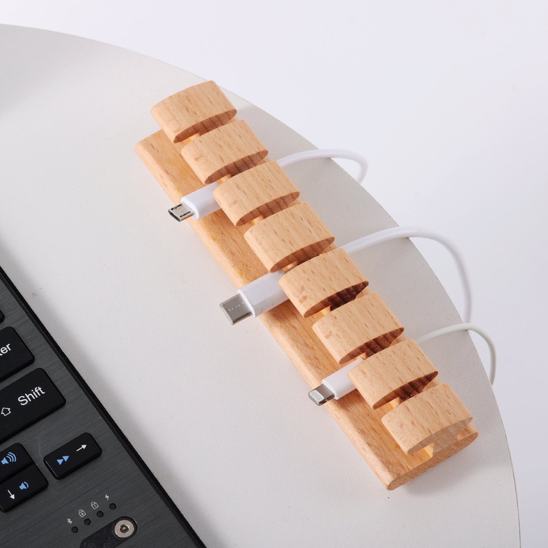 Premium Wooden Cable and Cord Organizer For Desk, Desk Cable Management, Multiple Slots Cable Holder