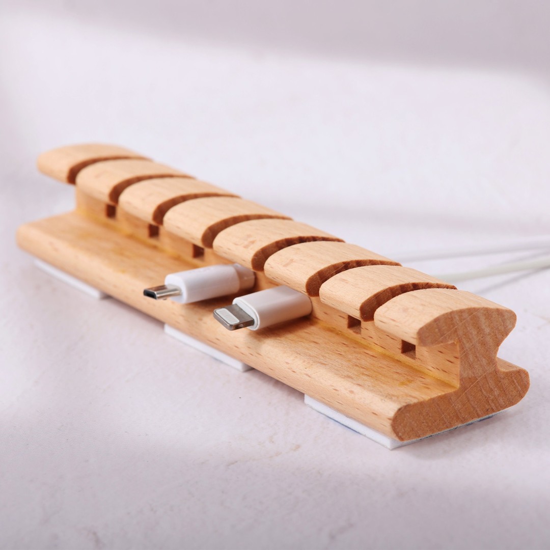 Premium Wooden Cable and Cord Organizer For Desk, Desk Cable Management, Multiple Slots Cable Holder