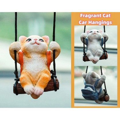 Cute Resin Cat Car Rearview Mirror Hanging Ornament,Aromatherapy Cat Car Pendant,Car Accessories,Gift for New Car,Car Hangings Charm