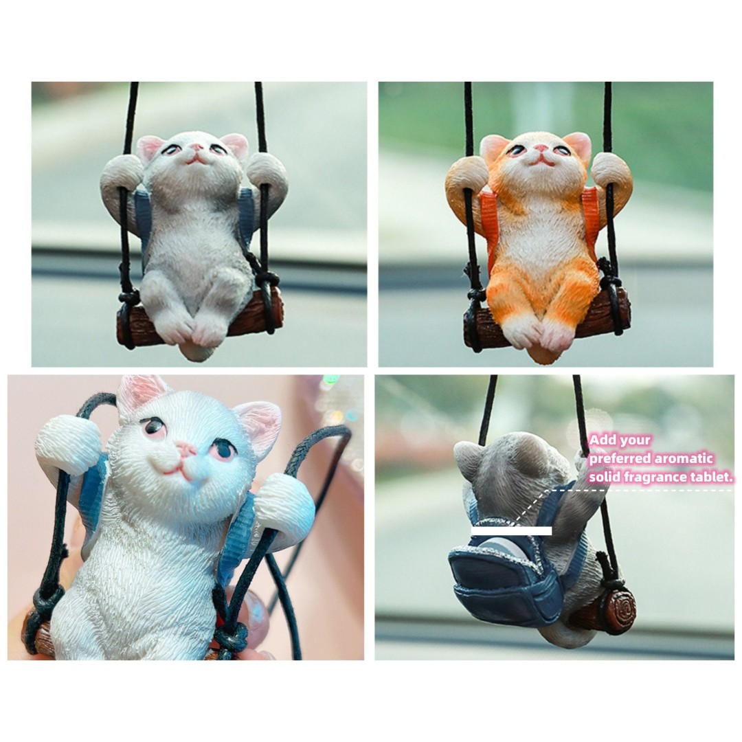 Cute Resin Cat Car Rearview Mirror Hanging Ornament,Aromatherapy Cat Car Pendant,Car Accessories,Gift for New Car,Car Hangings Charm