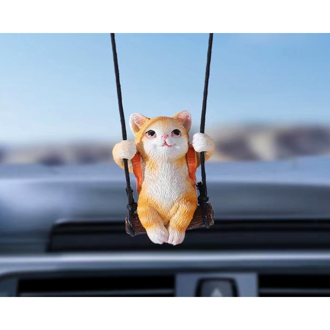 Cute Resin Cat Car Rearview Mirror Hanging Ornament,Aromatherapy Cat Car Pendant,Car Accessories,Gift for New Car,Car Hangings Charm