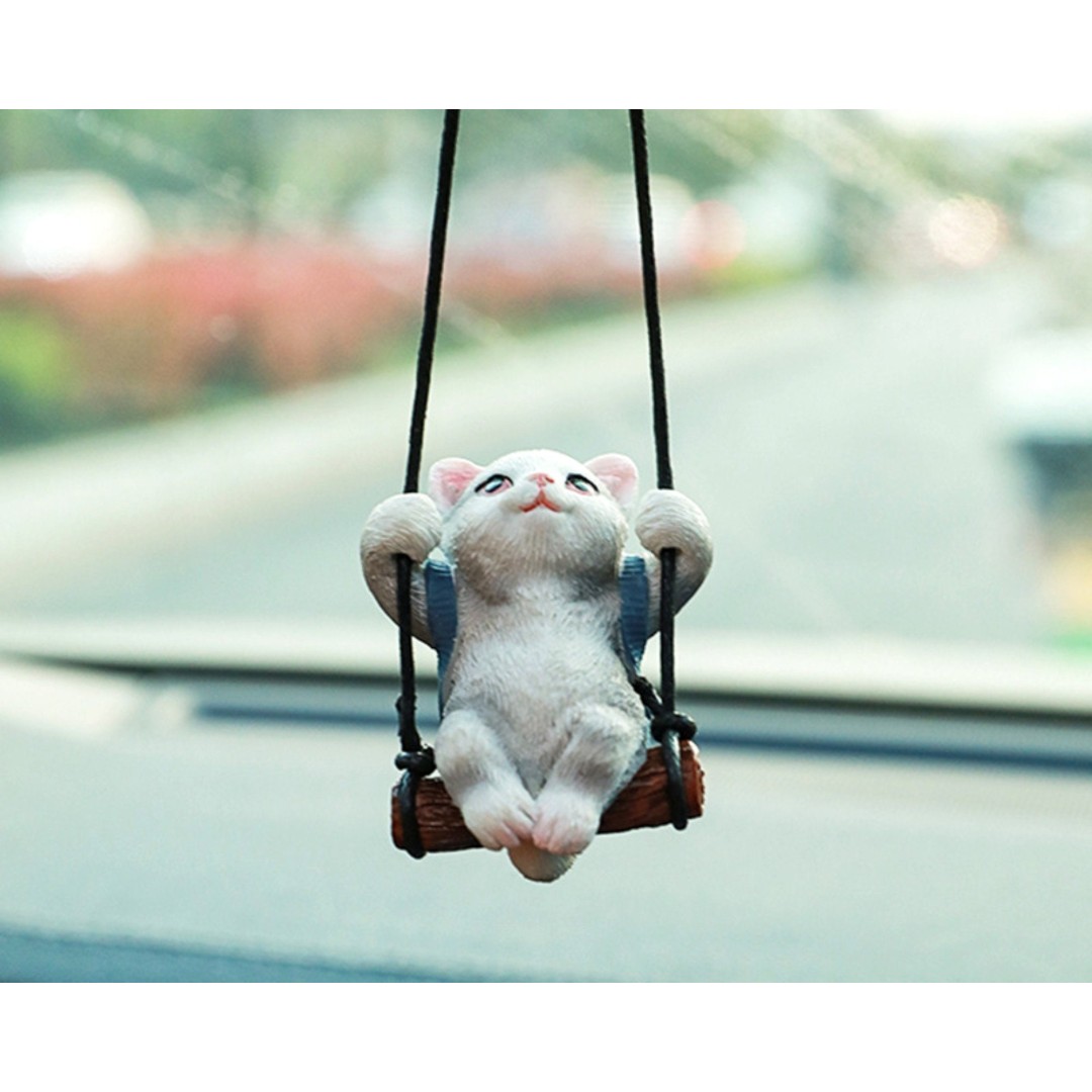 Cute Resin Cat Car Rearview Mirror Hanging Ornament,Aromatherapy Cat Car Pendant,Car Accessories,Gift for New Car,Car Hangings Charm