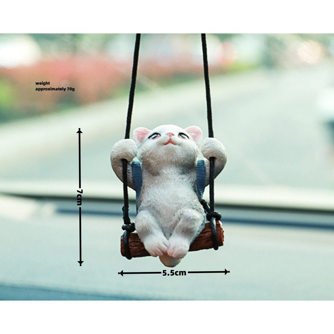 Cute Resin Cat Car Rearview Mirror Hanging Ornament,Aromatherapy Cat Car Pendant,Car Accessories,Gift for New Car,Car Hangings Charm