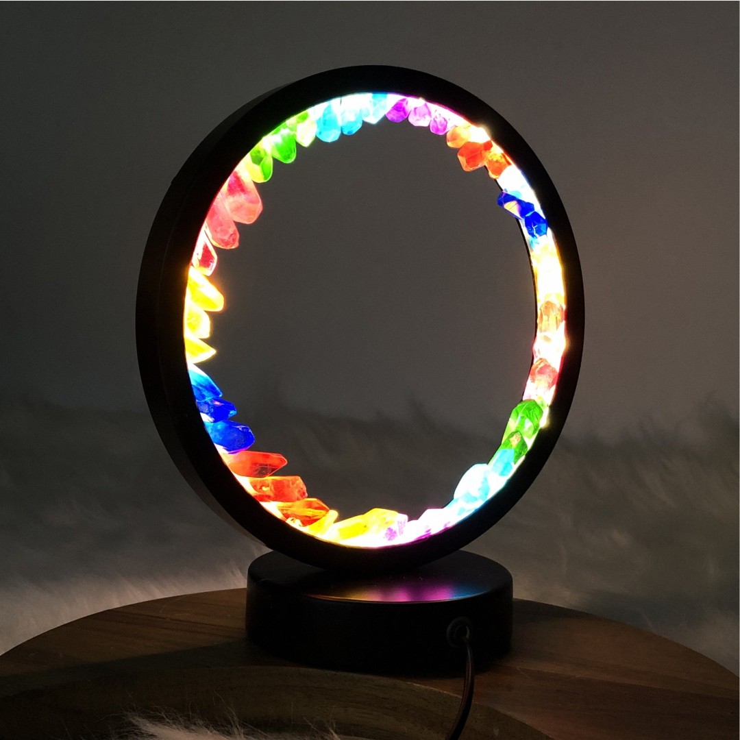 Oura Crystal Quartz Cluster Handmade Light Lamp, Rainbow Light Lamp, Crystal Lamp,  Gemstone Light Lamp, Round Light Lamp, Home Decor