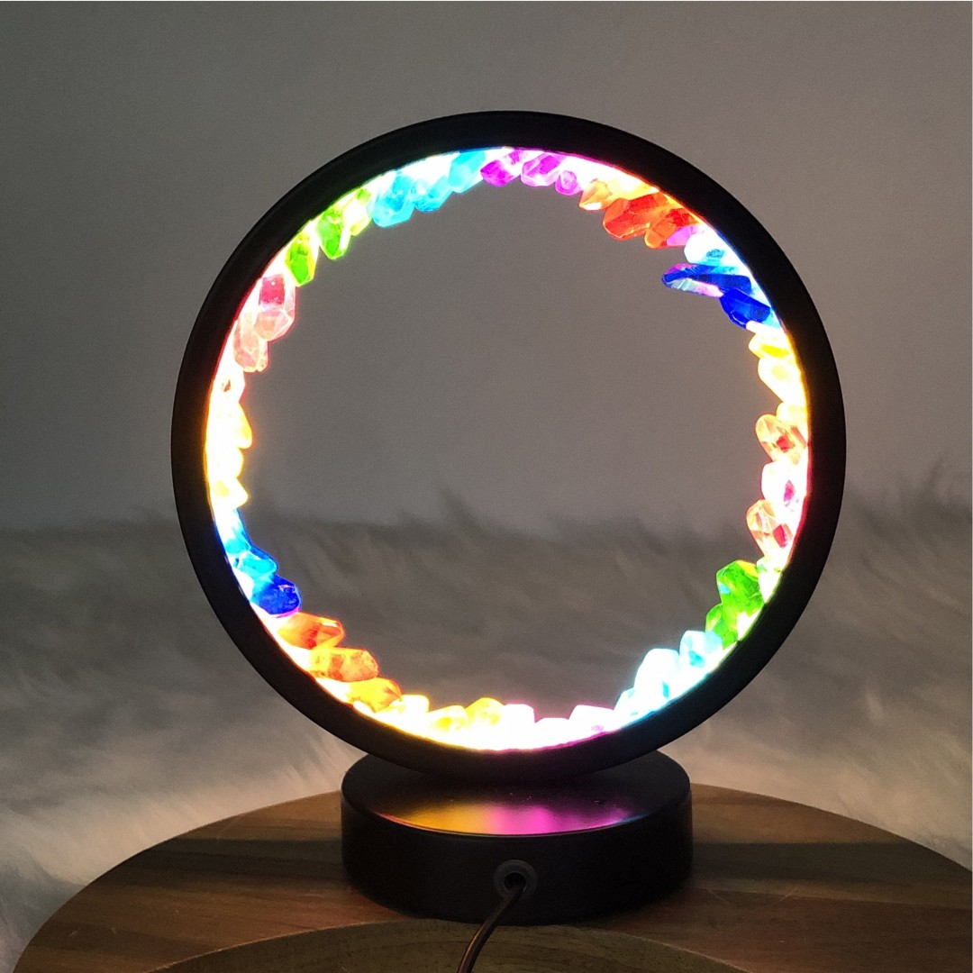 Oura Crystal Quartz Cluster Handmade Light Lamp, Rainbow Light Lamp, Crystal Lamp,  Gemstone Light Lamp, Round Light Lamp, Home Decor