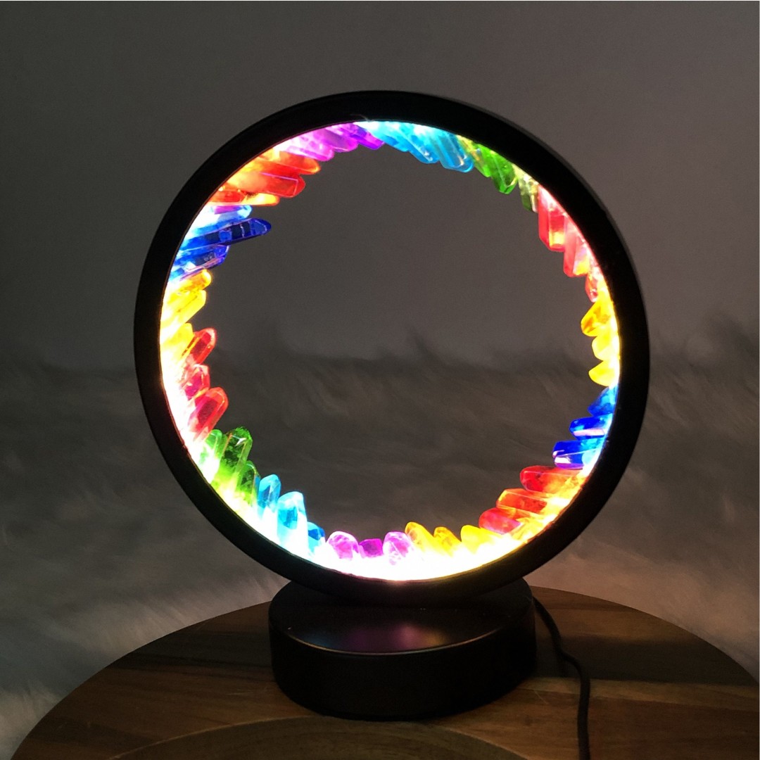 Oura Crystal Quartz Cluster Handmade Light Lamp, Rainbow Light Lamp, Crystal Lamp,  Gemstone Light Lamp, Round Light Lamp, Home Decor