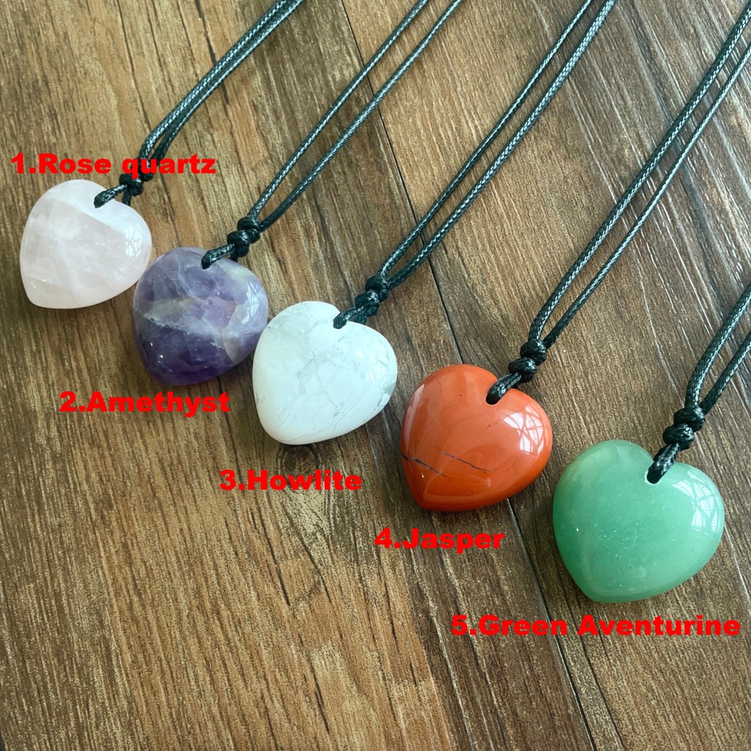 Natural crystal heart pendant - Gemstones for Anxiety and Calm- Healing crystal necklace - Meditation jewelry -Best gifts for her