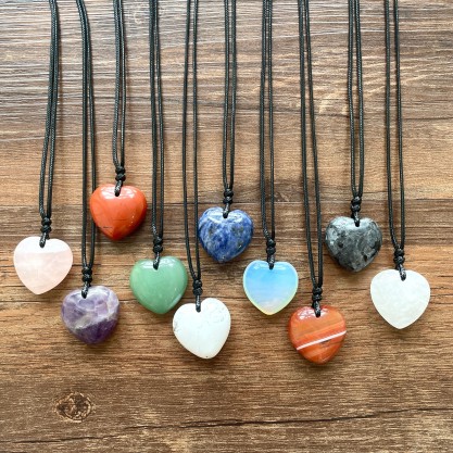 Natural crystal heart pendant - Gemstones for Anxiety and Calm- Healing crystal necklace - Meditation jewelry -Best gifts for her