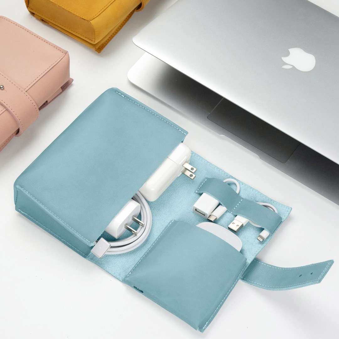 Travel cable Organizer Birth Flower cord organizer personalized Leather tech organizer Tech Accessories Digital Accessory Bag Cases