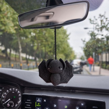 Cute Bat Car Accessories for Halloween, Halloween Crochet Rearview Mirror Decoration, Car interior Charm, Handmade Gift for Woman or Man