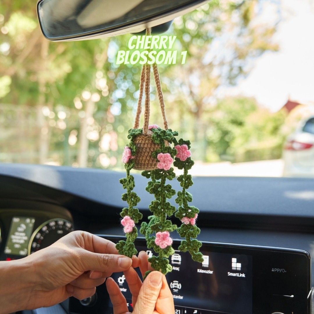 Personalized Plant Car Hanging Accessories, Cute Crochet Flower Car Ornament, Custom Gift Idea for Succulent Plant Lovers