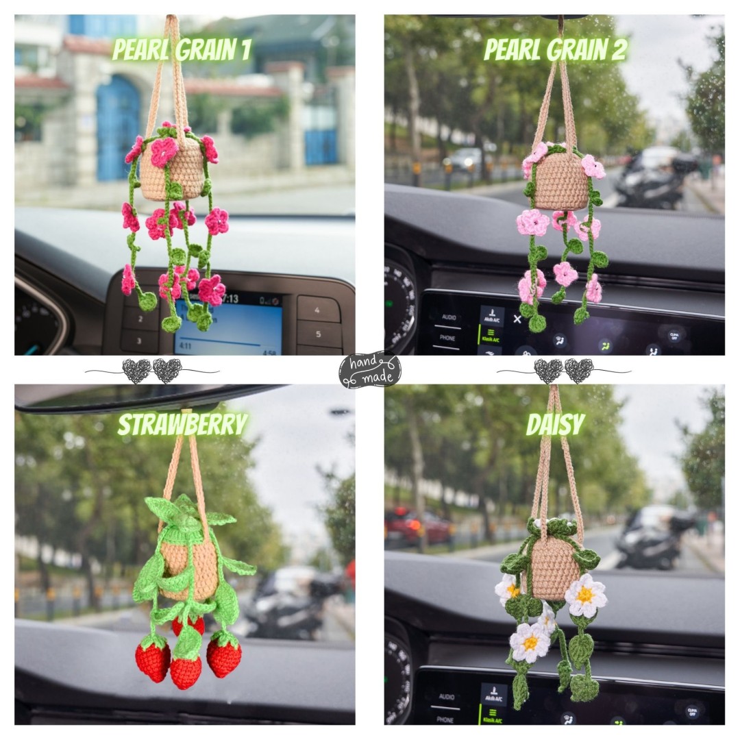 Personalized Plant Car Hanging Accessories, Cute Crochet Flower Car Ornament, Custom Gift Idea for Succulent Plant Lovers