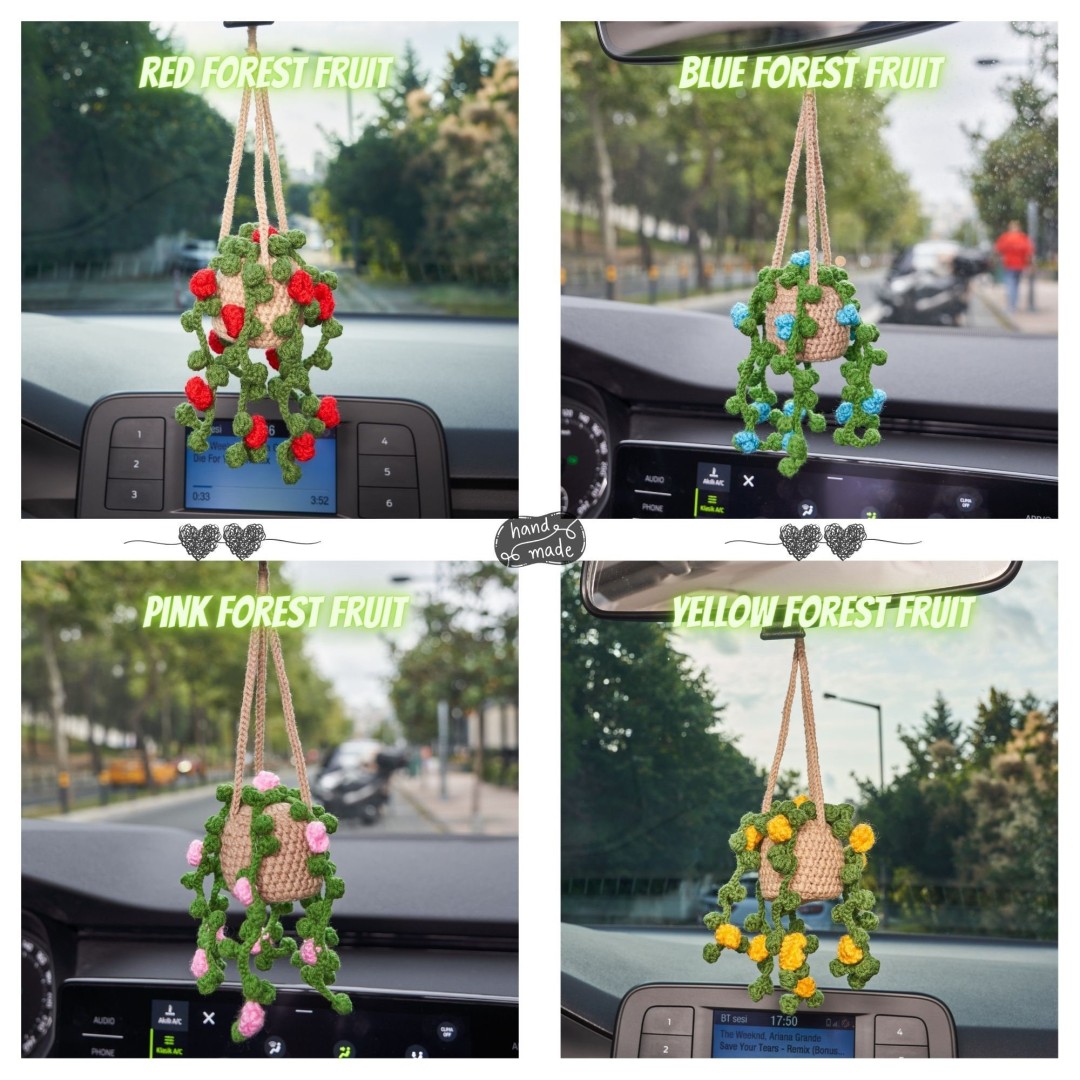 Personalized Plant Car Hanging Accessories, Cute Crochet Flower Car Ornament, Custom Gift Idea for Succulent Plant Lovers