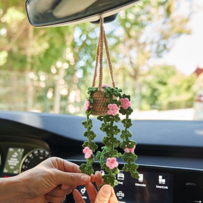 Personalized Plant Car Hanging Accessories, Cute Crochet Flower Car Ornament, Custom Gift Idea for Succulent Plant Lovers