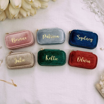 Personalized Jewelry Box, Bridesmaid Gifts, Wedding Favors, Custom Velvet Jewelry Box, Travel Jewelry Case, Mother's Day Gift, Gift for Mom