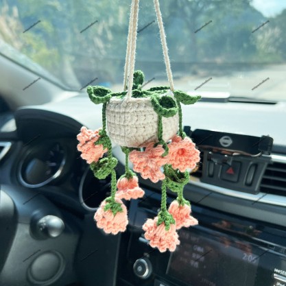 Lily of The Valley Car Hanging Crochet, Crochet Succulent Plants Hanger, Car Accessories For Women, Car Mirror Decor, Car Mirror Ornament