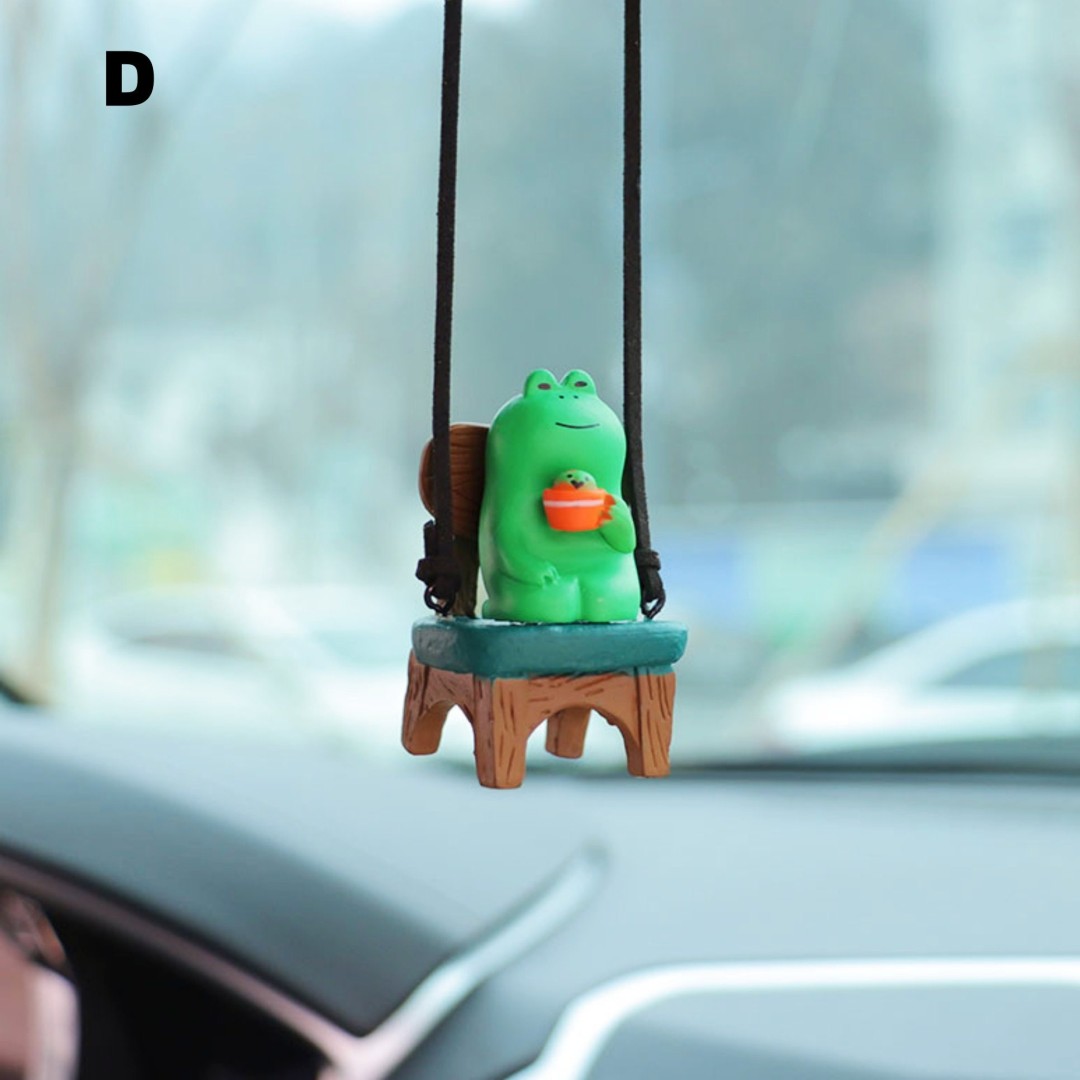 Cute Swinging Mini Frog in chair-Drinking Coffee Frog-Car Rearview Mirror Hanging Accessories-Car Decor for Women-Car Pendant-New Car Gift