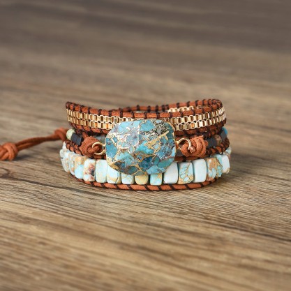 Natural turquoise  Wrap Bracelet, Boho Wrap Bracelet, Handmade Gift, Women Unique Gifts, Stone Charm Bracelets, Ethnic Bracelets