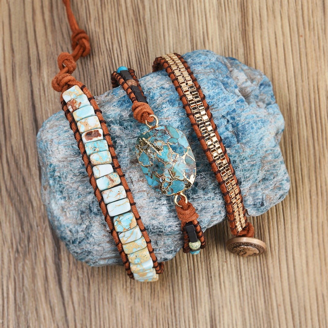 Natural turquoise  Wrap Bracelet, Boho Wrap Bracelet, Handmade Gift, Women Unique Gifts, Stone Charm Bracelets, Ethnic Bracelets