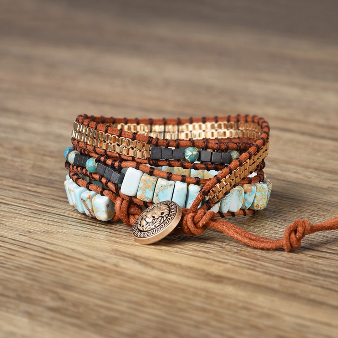 Natural turquoise  Wrap Bracelet, Boho Wrap Bracelet, Handmade Gift, Women Unique Gifts, Stone Charm Bracelets, Ethnic Bracelets