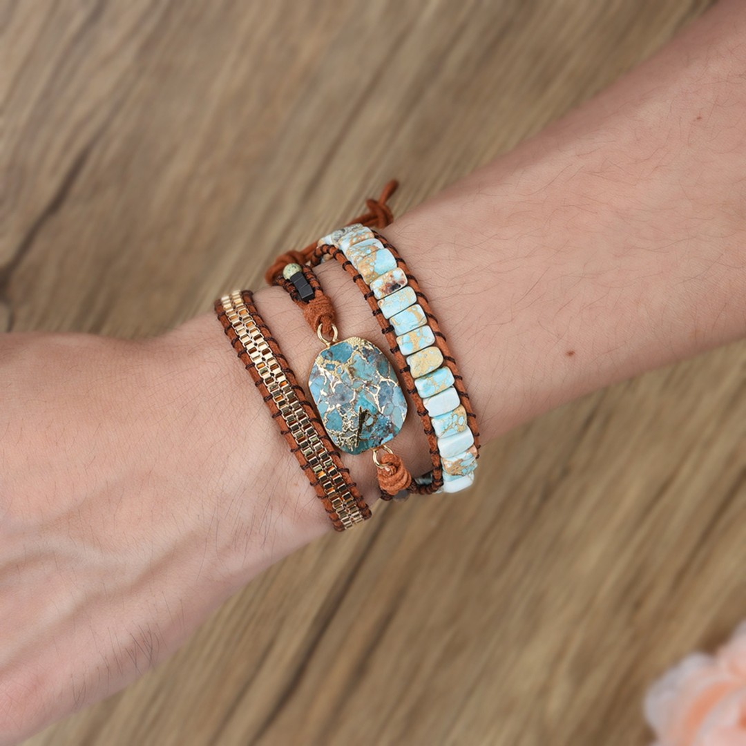 Natural turquoise  Wrap Bracelet, Boho Wrap Bracelet, Handmade Gift, Women Unique Gifts, Stone Charm Bracelets, Ethnic Bracelets