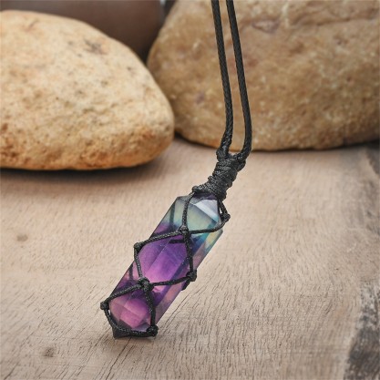 Rainbow Fluorite crystal spiritual protection necklace