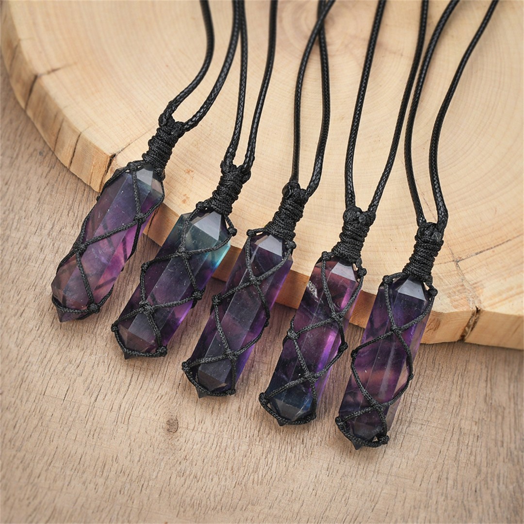 Rainbow Fluorite crystal spiritual protection necklace