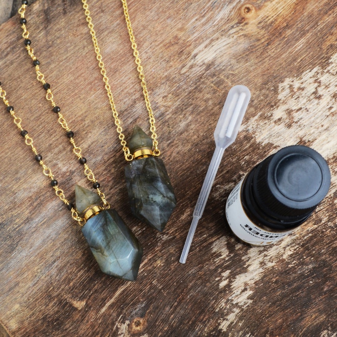 Double Point Perfume Bottle Pendant Necklace, Labradorite Perfume Bottle Connector Pendant, Faceted Crystal Stone Bottle Vial, Gift for Mom