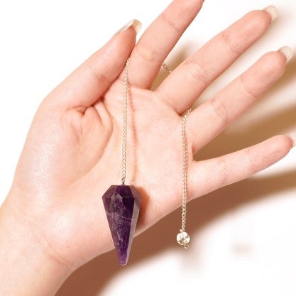 Natural Amethyst Crystal Pendulum for Dowsing and Divination Healing Energy Gemstone Pendulum Silver Chain for Spiritual Guidance Chakra