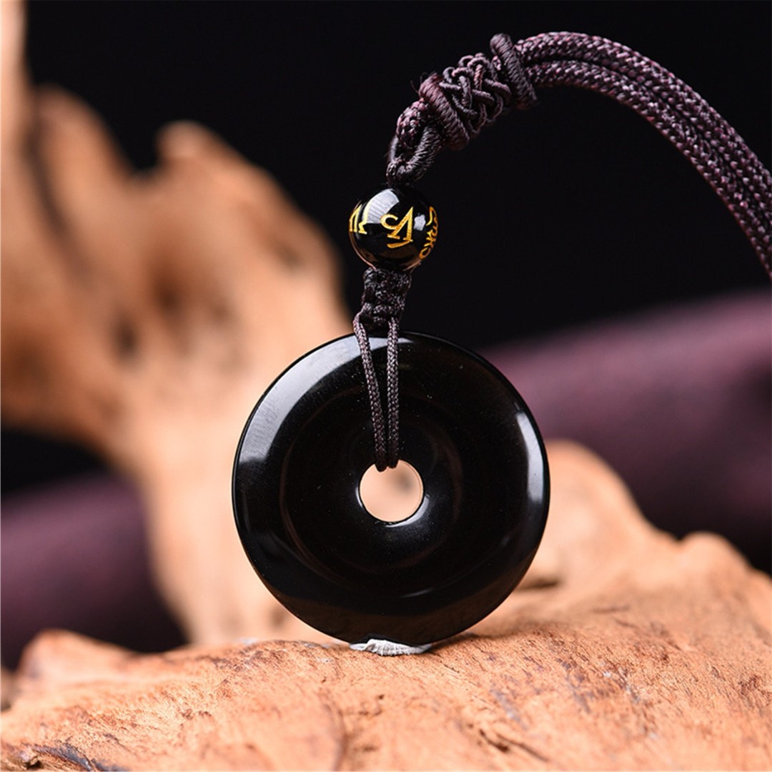 Genuine Gemstone Good Luck Protection Necklace, Fashion Donuts for Men / Women Dress, Peace Button Buckle, Birthday Gift, Mother's Day Gift