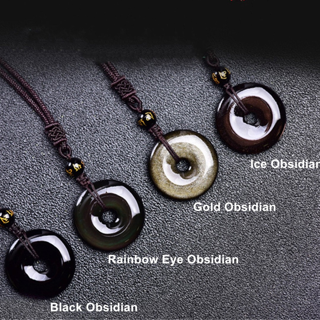 Genuine Gemstone Good Luck Protection Necklace, Fashion Donuts for Men / Women Dress, Peace Button Buckle, Birthday Gift, Mother's Day Gift