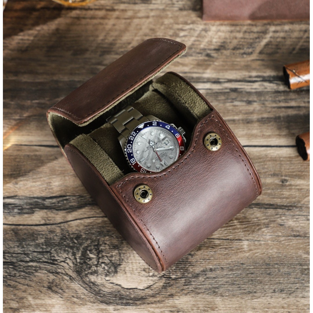 Personalized Leather Watch Case,  1/2 Travel Watch Box, Vintage Watch Roll Organizer, Handmade Gift, Grooms Father Gift